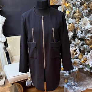 Metaphor Black Long Coat with Gold Zipper Accents